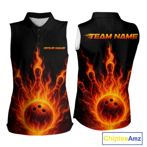 Custom Flame Bowling Sleeveless Polo Shirt Custom Team Bowling Uniform NQS10521