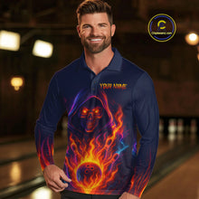 Load image into Gallery viewer, Custom Orange Flame Skull Bowling Shirts for Men Custom Team Bowling Shirts, gift for bowlers NQS10522