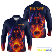Load image into Gallery viewer, Custom Orange Flame Skull Bowling Shirts for Men Custom Team Bowling Shirts, gift for bowlers NQS10522