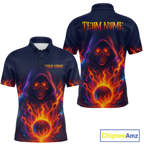 Custom Orange Flame Skull Bowling Shirts for Men Custom Team Bowling Shirts, gift for bowlers NQS10522