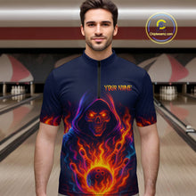 Load image into Gallery viewer, Custom Orange Flame Skull Bowling Shirts for Men Custom Team Bowling Shirts, gift for bowlers NQS10522