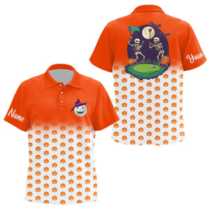 Funny Kid golf polo shirts custom orange Halloween pumpkin pattern skull golf apparel NQS8554