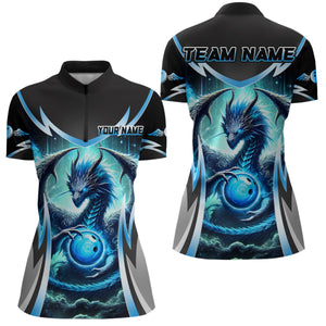 Blue Lightning Dragon Bowling shirts for Women Custom team bowling jerseys, gifts for bowler NQS9272