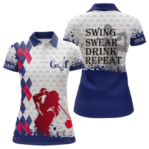 Red white and blue argyle plaid Women golf polo shirt custom swing swear drink repeat ladies golf tops NQS7923