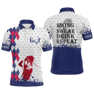 Red white and blue argyle plaid Mens golf polo shirts custom swing swear drink repeat golf tops NQS7923