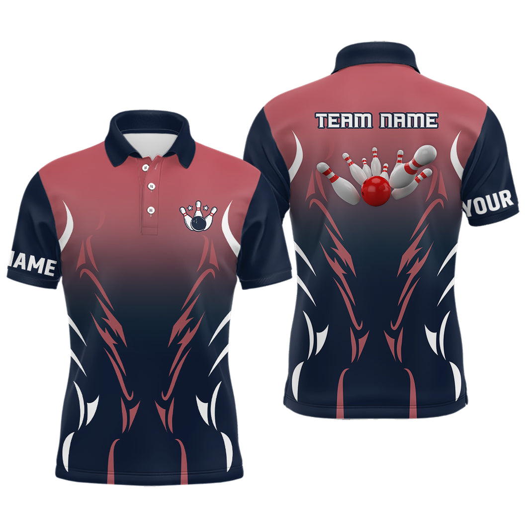 Mens polo bowling shirts Custom navy and red retro bowling team shirts, custom bowling jerseys NQS6228