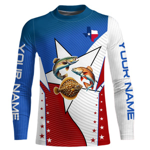 Redfish, Trout, Flounder Texas slam flag Custom Long Sleeve Fishing Shirts, Patriotic fishing Jerseys NQS7541