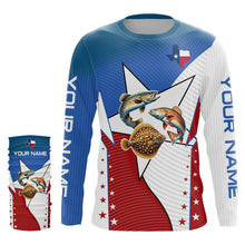 Load image into Gallery viewer, Redfish, Trout, Flounder Texas slam flag Custom Long Sleeve Fishing Shirts, Patriotic fishing Jerseys NQS7541