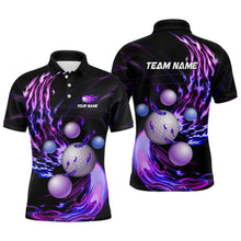 Load image into Gallery viewer, Purple Flame Golf ball Black Men golf polo shirt custom golf tops for men personalized golf gifts NQS8831