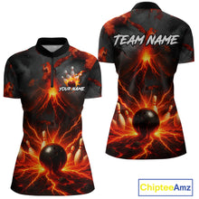Load image into Gallery viewer, Red Lightning volcano Women Bowling Polo, Quarter Zip shirts Custom bowling outfits gifts for ladies NQS10956