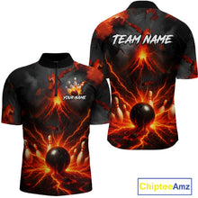 Load image into Gallery viewer, Red Lightning volcano Mens Bowling Polo, Quarter Zip shirts Custom bowling outfits gifts for men NQS10956