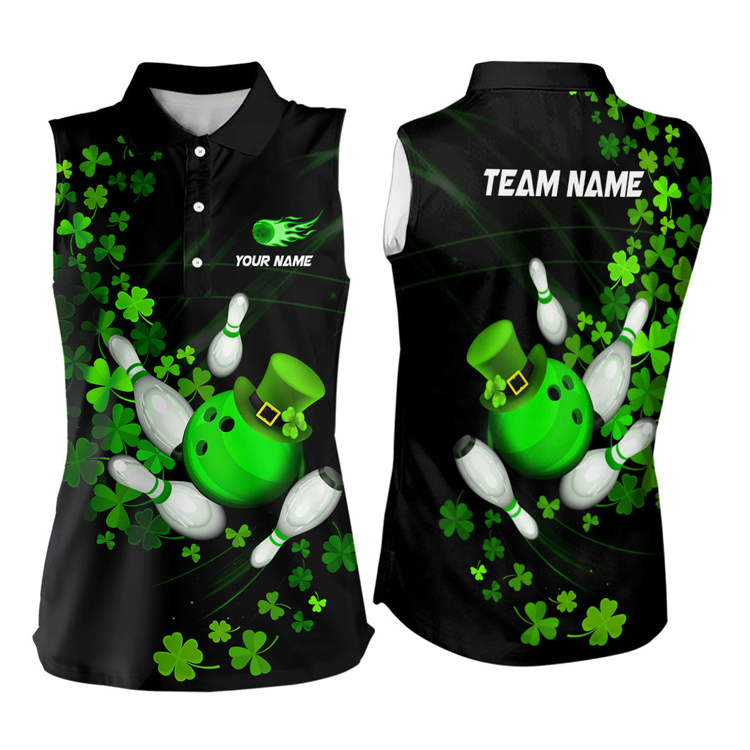 Green shamrock Lucky Bowling Sleeveless Polo Shirt Custom St Patrick day Bowling Team Bowlers Outfit NQS9453