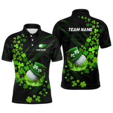 Load image into Gallery viewer, Green shamrock Lucky Mens Golf Polo Shirts Custom St Patrick day clover golf team jerseys NQS9457