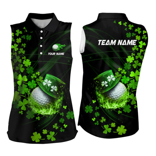 Green shamrock Lucky Womens Golf Sleeveless Polo Shirts Custom St Patrick day clover golf team jerseys NQS9457