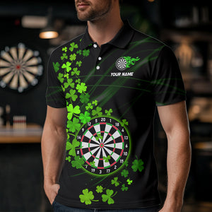 Green shamrock Lucky Darts Polo, Quarter-Zip Shirts For Men Custom St Patrick day Dart Team Jerseys NQS9458