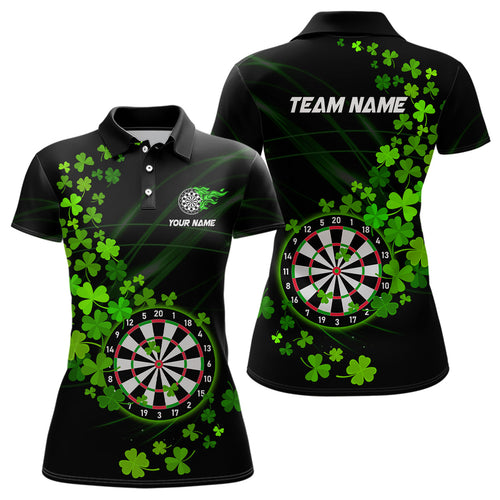 Green shamrock Lucky Darts Polo, Quarter-Zip Shirts For Women Custom St Patrick day Dart Team Jerseys NQS9458