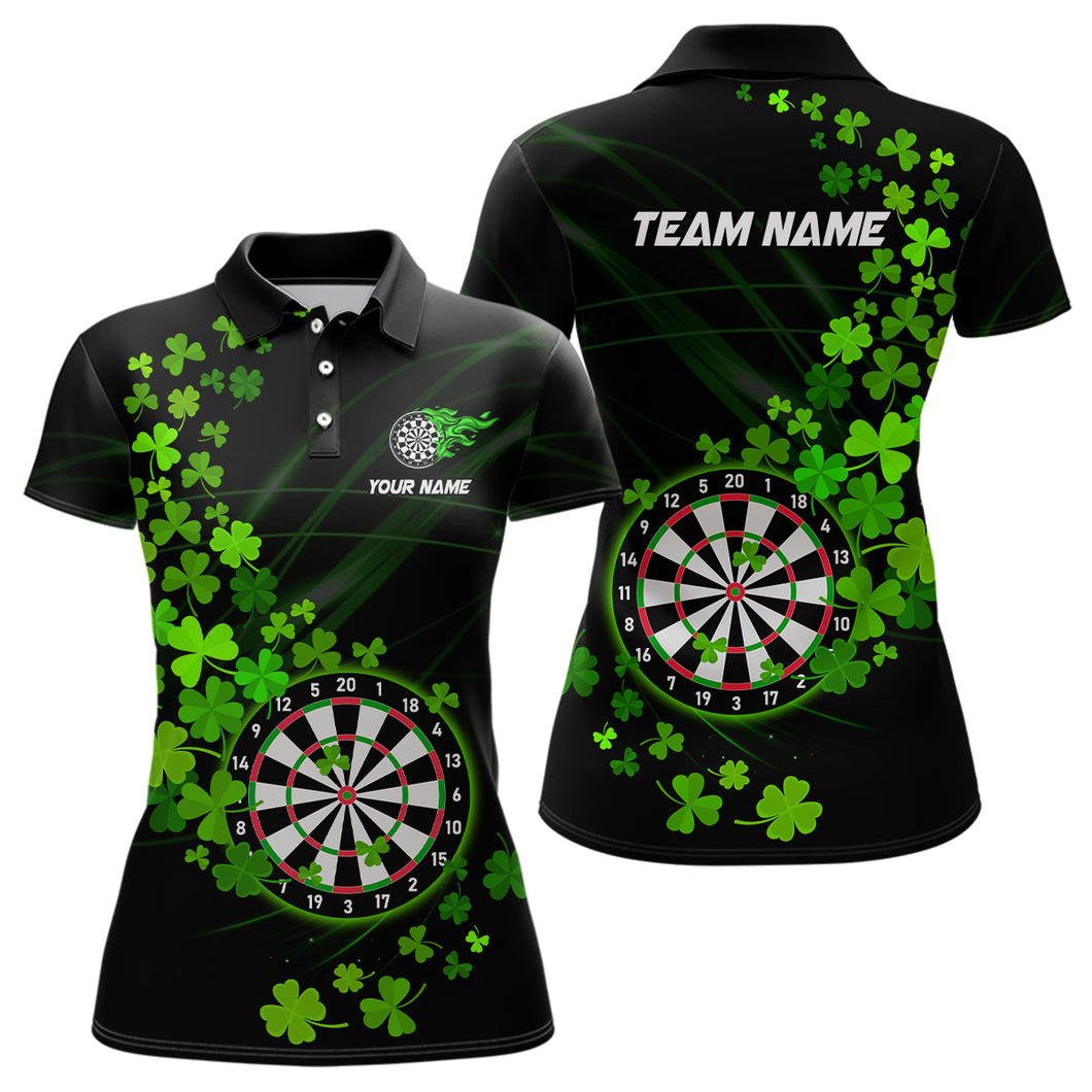 Green shamrock Lucky Darts Polo, Quarter-Zip Shirts For Women Custom St Patrick day Dart Team Jerseys NQS9458