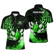 Load image into Gallery viewer, Mens polo bowling shirts Custom Green flame Bowling ball and pins Team league bowler Jersey NQS7370