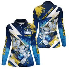 Load image into Gallery viewer, Yellow and blue grunge lightning Bowling Polo, Quarter Zip shirt For Women Custom Team Bowling Jersey NQS7700