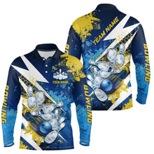 Load image into Gallery viewer, Yellow and blue grunge lightning Bowling Polo, Quarter Zip shirt For Men Custom Team Bowling Jersey NQS7700