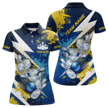 Load image into Gallery viewer, Yellow and blue grunge lightning Bowling Polo, Quarter Zip shirt For Women Custom Team Bowling Jersey NQS7700