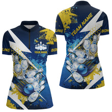 Load image into Gallery viewer, Yellow and blue grunge lightning Bowling Polo, Quarter Zip shirt For Women Custom Team Bowling Jersey NQS7700
