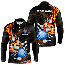 Load image into Gallery viewer, Mens bowling shirts Custom Orange flame Blue Bowling ball and pins Team league bowler Jerseys NQS8566