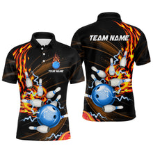 Load image into Gallery viewer, Mens bowling shirts Custom Orange flame Blue Bowling ball and pins Team league bowler Jerseys NQS8566