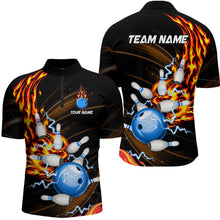 Load image into Gallery viewer, Mens bowling shirts Custom Orange flame Blue Bowling ball and pins Team league bowler Jerseys NQS8566