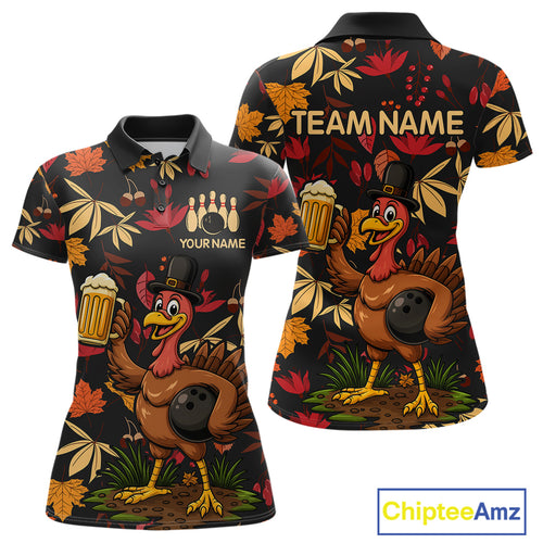 Funny Turkey Bowling Beer Thanksgiving pattern Custom Team bowling outfits for women, bowling gifts NQS10963