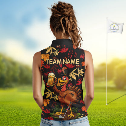 Funny Turkey Golf Beer Thanksgiving golf shirt Custom Funny womens sleeveless polo shirts NQS10964
