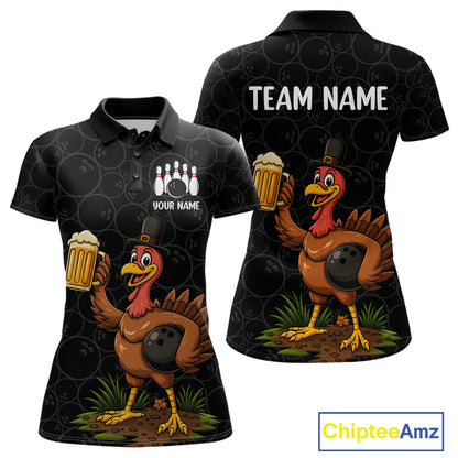 Funny Turkey Bowling Beer Thanksgiving Black Camo Custom Team bowling jerseys Women, bowling gifts NQS10974