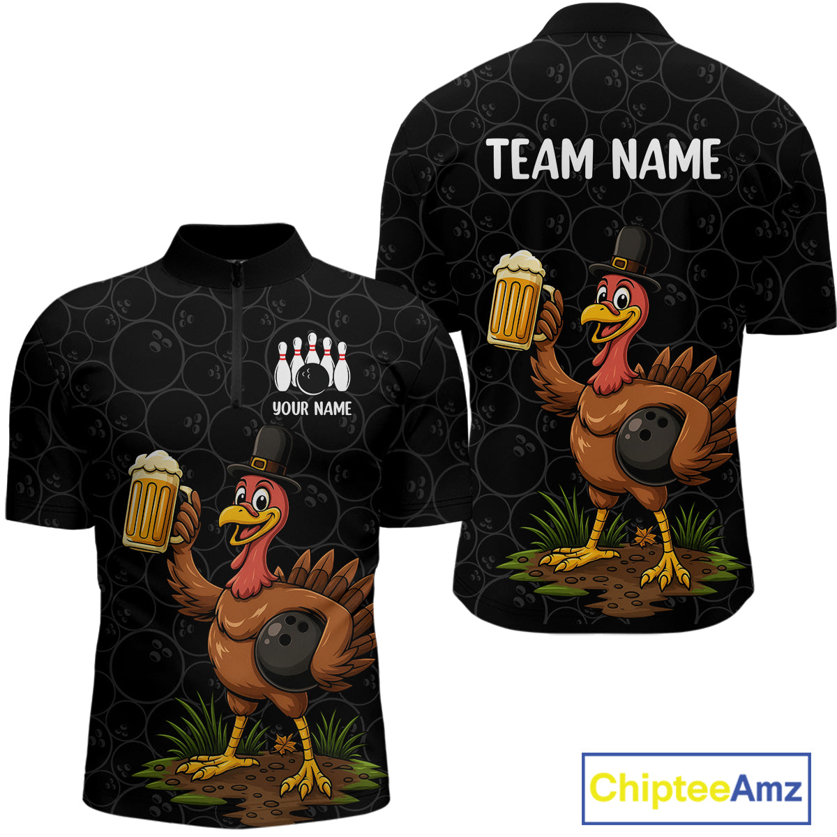 Funny Turkey Bowling Beer Thanksgiving Black Camo Custom Team bowling jerseys men, bowling gifts NQS10974