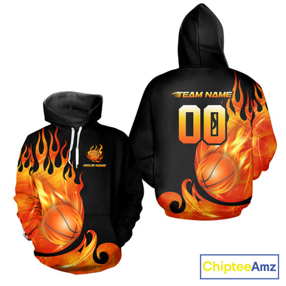 Black and Orange Flame Basketball Team Jerseys, Personalized Name and Number Basketball Uniform NQS11355
