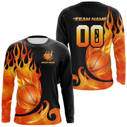 Black and Orange Flame Basketball Team Jerseys, Personalized Name and Number Basketball Uniform NQS11355