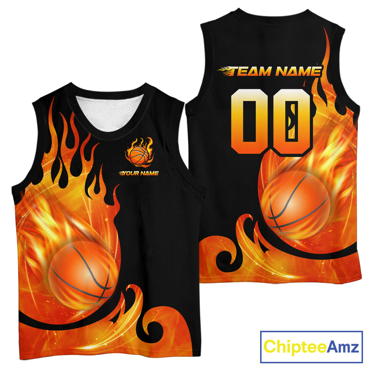 Black and Orange Flame Basketball Team Jerseys, Personalized Name and Number Basketball Uniform NQS11355