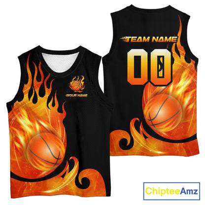 Black and Orange Flame Basketball Team Jerseys, Personalized Name and Number Basketball Uniform NQS11355
