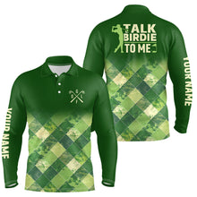 Load image into Gallery viewer, Funny Mens golf polo shirts custom green argyle pattern golf shirt for mens talk birdie to me NQS7374