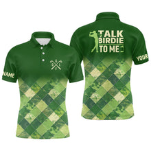 Load image into Gallery viewer, Funny Mens golf polo shirts custom green argyle pattern golf shirt for mens talk birdie to me NQS7374