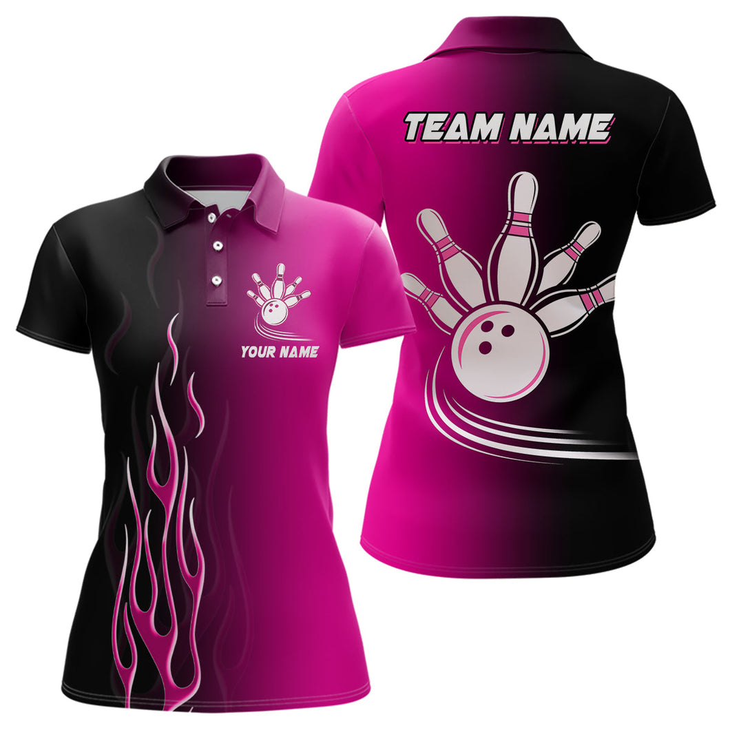Gradient pink & black bowling league jerseys custom bowling shirt for women, gifts for bowling team NQS7563