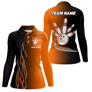 Gradient orange black bowling league jerseys custom bowling shirt for women, gifts for bowling team NQS7564