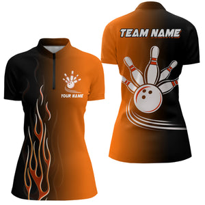 Gradient orange black bowling league jerseys custom bowling shirt for women, gifts for bowling team NQS7564
