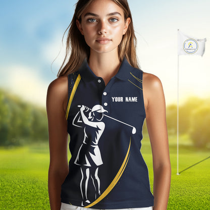 Personalized Women sleeveless polo shirt Custom ladies golf outfits, unique golf gifts | Navy NQS10202