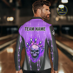 Black and purple flame skull Bowling Polo, 1/4 Zip Shirt for men Custom Team Bowling League Jersey NQS10204