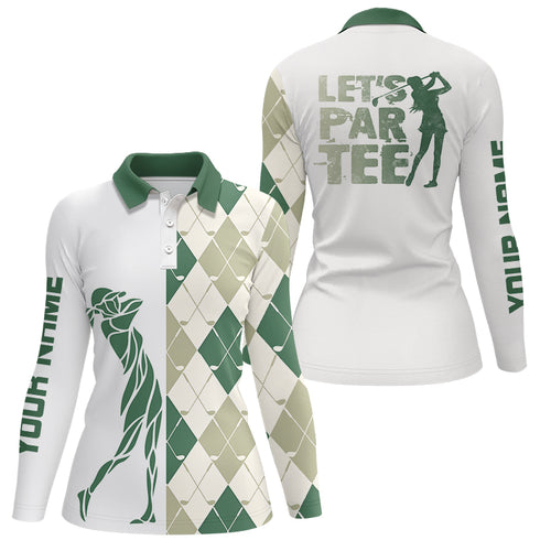 Green and white golf shirt argyle pattern golf clubs custom name Womens golf polo shirts Let's par tee NQS6040