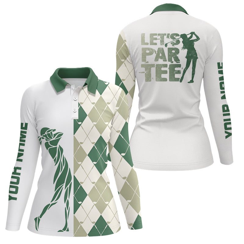 Green and white golf shirt argyle pattern golf clubs custom name Womens golf polo shirts Let's par tee NQS6040