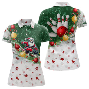 Christmas Santa Playing Bowling Womens Polo, Quarter Zip shirts Custom Christmas Team Bowling Jerseys NQS9068