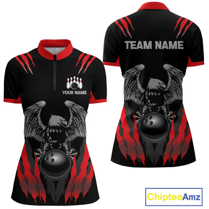 Black and Red Eagle Bowling Shirts For Women Custom Eagle Bowling Team Jerseys Bowling Uniform NQS11151