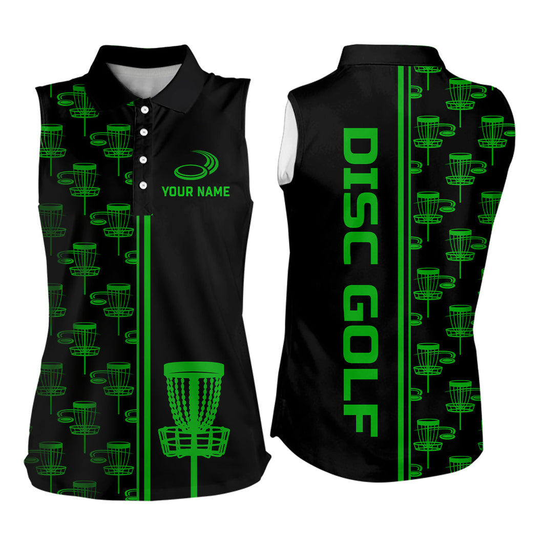 Womens Sleeveless golf polos shirts Green gradient disc golf basket custom disc golf jerseys NQS7962