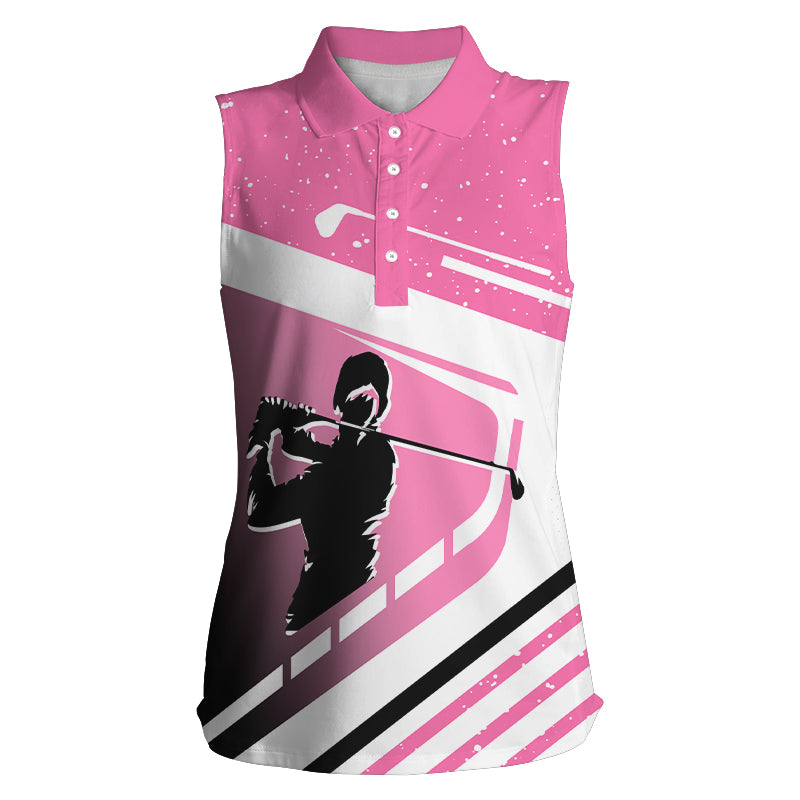 Women sleeveless golf polo shirts golf clubs women's golf attire, golf outfit for ladies | Pink NQS6047